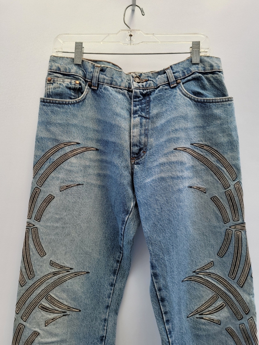 Roberto Cavalli Vintage Y2K Tribal Embroidered Blue Jeans Mens Size Medium W32 - Picture 2 of 16